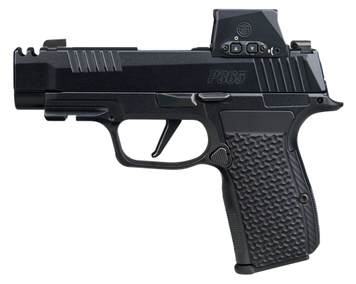 Sig Sauer  P365 AXG LUXE w/Optic Micro-Compact 380 ACP 12+1 3.10" Black Barrel, Black Pearlescent Cerakote Stainless Steel Integrated Compensator/Optic Ready/Serrated Slide, Black Frame w/Picatinny Ra