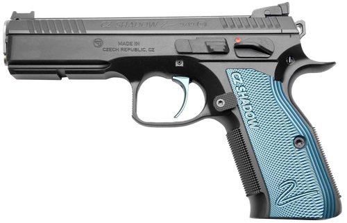 Cz Custom Shop 91039 Shadow 2  Full Size Frame 9mm Luger 17+1 4.89" Black ACCU Bushing Barrel, Black Serrated Steel Slide, Black Polycoat Steel Frame w/Beavertail, Black Checkered Aluminum Grip
