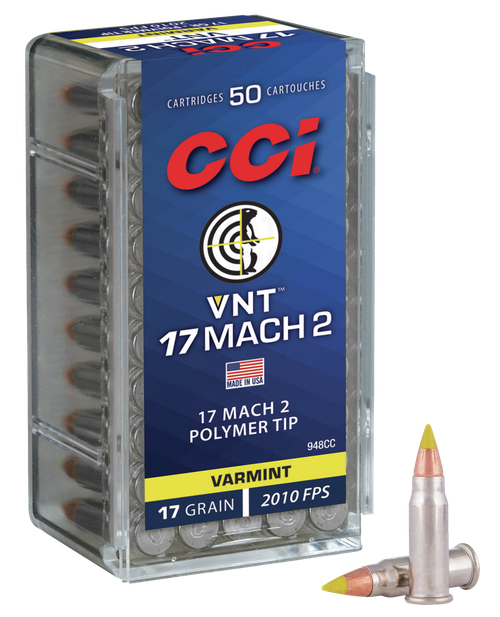 CCI 948CC VNT Rimfire 17Mach2 17gr Varmint Tipped 50 Per Box/100 Case