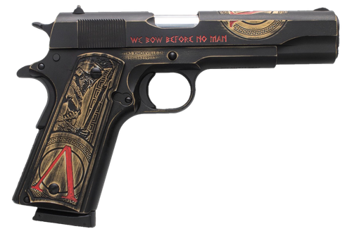 Tisas Arms 10100518AA1 1911 Spartan Full Size 45 ACP 7+1 5" Distressed Multi-Color Cerakote Serrated Slide & Carbon Steel Frame w/Beavertail, Aluminum Cerakote w/Engraving Grip