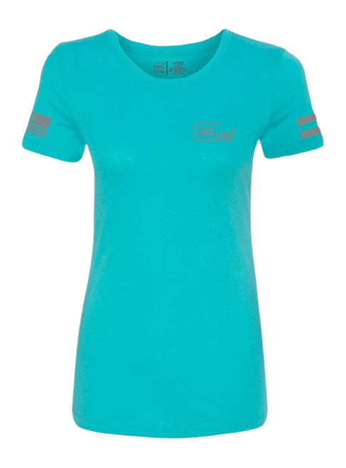 GLK AP96443 GLOCK GIRL FLAG TEE S   TEAL