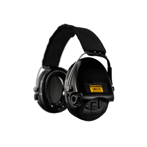 SUPREME PRO-X ELECTRONIC EAR MUFFS W/TEXTILE HEADBAND BLACK