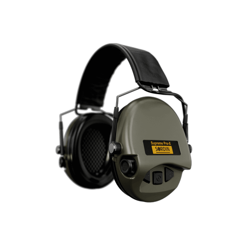 SUP PRO-X SLIM LINE ELECTRONIC EAR MUFFS W/PVC HEADBAND GRN