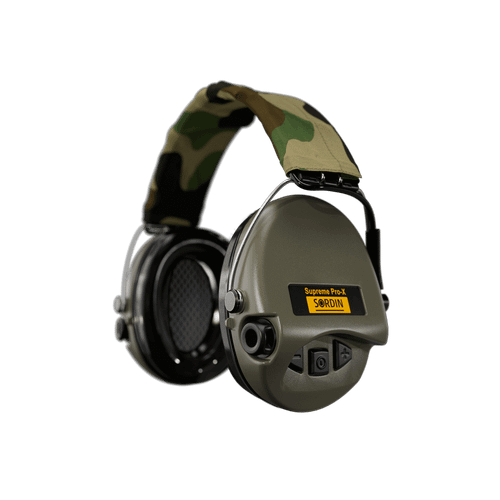 SUPREME PRO-X ELECTRONIC EAR MUFFS W/TEXTILE HEADBAND GREEN