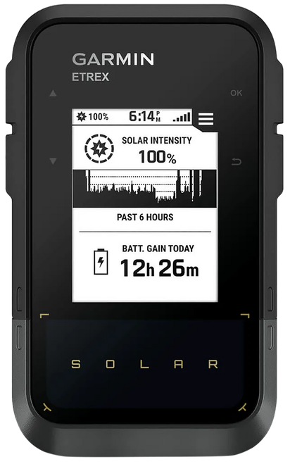 Garmin 0100278200 eTrex Solar GPS/Smart Features, 28MB Memory Black 2.20" Transflective/Monochrome Display, Compatible w/Garmin Explore App