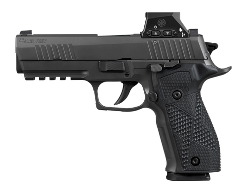 Sig Sauer 226X9RXSL10 P226 w/Optic Full Size 9mm Luger 10+1 4.40" Black Bull Barrel. Matte Black DLC Stainless Steel Serrated w/Optic Slide. Black Anodized Alloy Frame w/Picatinny Rail. Black Hogue G1