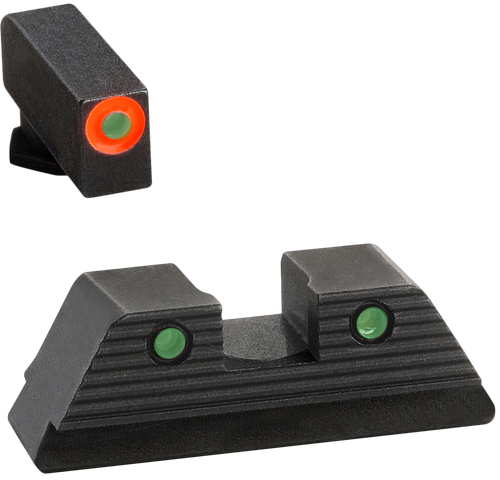 AmeriGlo GL816 Trooper Sight Set for Glock  Green Tritium Orange Outline Front Sight-Green Tritium Black Outline Rear Sight