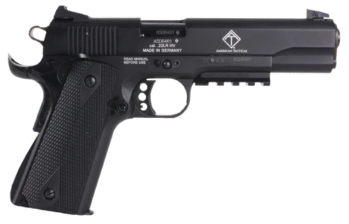 GSG GSG1911ADOP M1911 ADOP 22 LR 10+1 5" Black Steel/Threaded Barrel & Serrated Slide, Zinc Alloy w/Accessory Rail & Beavertail Frame Black Double Diamond Polymer Grip
