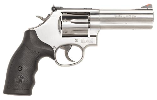 Smith & Wesson 164194 Model 686 Plus 357 Mag or 38 S&W Spl +P Stainless Steel 4.12" Barrel, 7 Shot, Satin Stainless Steel L-Frame, Red Ramp Front/White Outline Rear Sights, Internal Lock