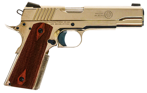 Standard Mfg  1911 Standard Full Size Frame 45 ACP 7+1 5" Stainless Match Grade Barrel, Nickel Steel Serrated Slide, Nickel Steel Frame w/Beavertail, Walnut Double Diamond Grip