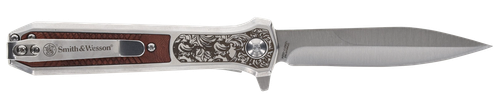 Smith & Wesson Knives 1205011 Unwavered  3.50" Folding Dagger, Plain Stonewashed 8Cr13MoV SS Blade, 4.25" Rosewood w/SS Scales Handle