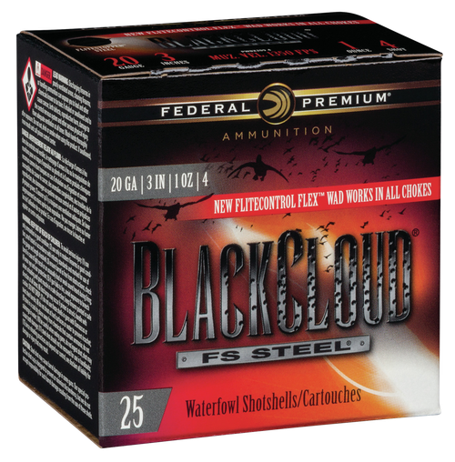 Federal PWBX2094 Black Cloud FS 20Gauge 3" 1oz 4Shot 25 Per Box/10 Case