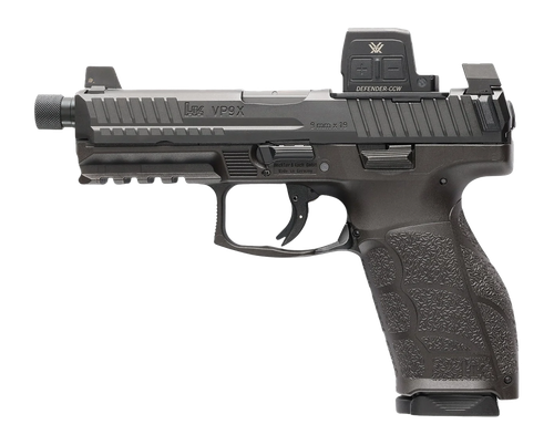 HK 81001365 VP9A1 X Tactical w/Optic Full Size 9mm Luger 15+1 4.70" Black Threaded Barrel, Black Steel Serrated w/Optic Slide, Black Polymer Frame w/Picatinny Rail, Textured Grip, Vortex CCW