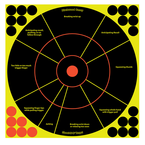 Birchwood Casey 34075 Shoot-N-C Reactive Target Self-Adhesive Paper Black/Yellow/Red 12" Bullseye 50 Pack *Worn, Damaged Pkg/Bagged