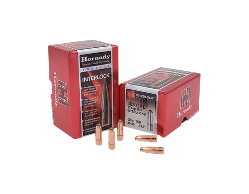Hornady 3130 InterLock  303 Cal .312 174 gr Round Nose 100 Per Box/ 15 Case