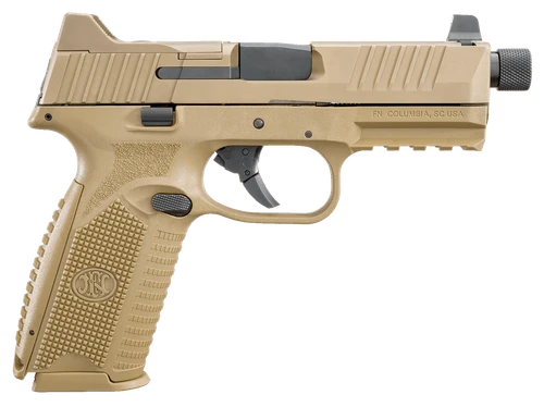 FN 66100383 509T  9mm Luger 10+1 4.50" Black Steel Threaded Barrel, Flat Dark Earth Optic Cut/Serrated Stainless Steel Slide, Flat Dark Earth Polymer Frame w/Picatinny Rail