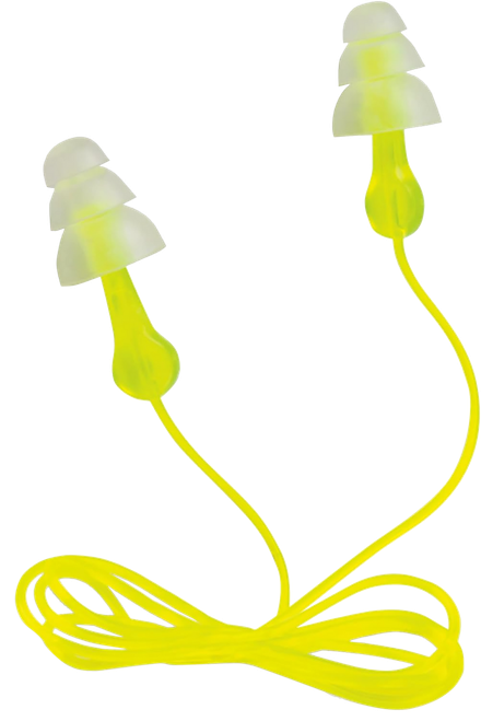 Peltor 97317 Tri-Flange Reusable Earplugs Polymer 26 dB In The Ear Yellow Buds with Yellow Cord Adult 3 Pair