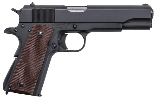 Auto-Ordnance 1911BKO9 1911 A1 GI Spec 9mm Luger 9+1, 5" Stainless Steel Barrel, Matte Black Serrated Carbon Steel Slide & Frame w/Beavertail, Brown Checkered Polymer Grip