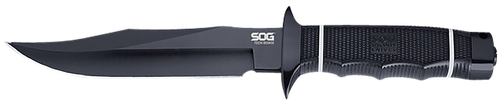S.O.G SOGS10BK Tech Bowie  6.40" Fixed Plain Clip Point Black Hardcased TiNi AUS8 SS Blade/ Black w/ White "SOG" Logo Kraton Handle
