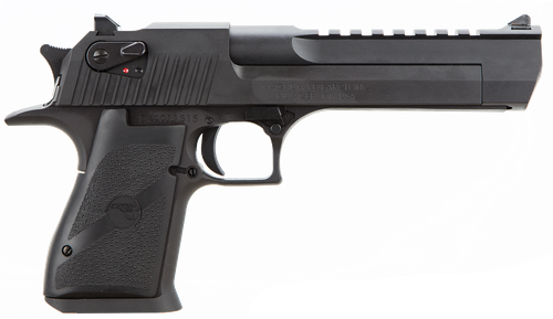 Magnum Research DE44 Desert Eagle Mark XIX 44 Rem Mag Caliber with 6" Picatinny Rail Barrel, 8+1 Capacity, Overall Black Finish Carbon Steel, Beavertail Frame, Serrated Slide & Rubber Grip