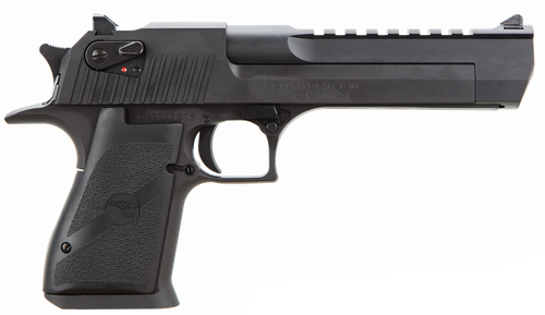 Magnum Research DE44 Desert Eagle Mark XIX 44 Rem Mag Caliber with 6" Picatinny Rail Barrel, 8+1 Capacity, Overall Black Finish Carbon Steel, Beavertail Frame, Serrated Slide & Rubber Grip