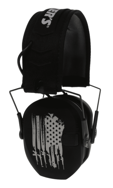 Walker's WPRSEMFSFLG Razor Slim Electronic Freedom Muff 23 dB Over the Head Black w/Distressed U.S Flag Polymer