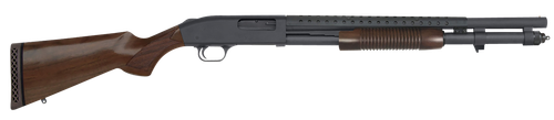 Mossberg 52150 590 Retrograde 12 Gauge Pump 3" 8+1 20" Matte Blued Heat Shield Barrel, Matte Blued Drilled & Tapped Receiver,  Fixed Walnut Stock