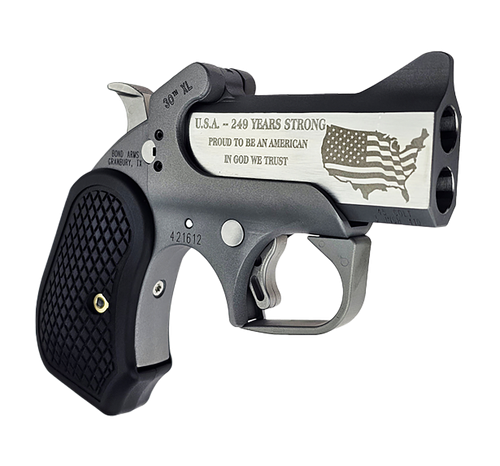 Bond Arms BA30THXL-45LC/410 30th XL  45 Colt (Long Colt)/410 Gauge 2 Shot 3" Engraved Matte Stainless Steel Barrel, Rough Matte Stainless Steel Frame, Black B6 Resin Grips
