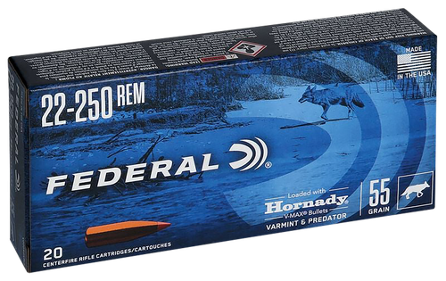 Federal V22250VM2 Varmint & Predator  22-250Rem 55gr Hornady V-Max 20 Per Box/10 Case