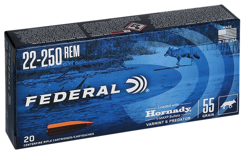 Federal V22250VM2 Varmint & Predator  22-250Rem 55gr Hornady V-Max 20 Per Box/10 Case