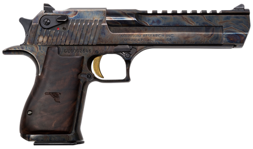 Magnum Research DE50CH Desert Eagle Mark XIX 50 AE 6" 7+1 Color Case Hardened Carbon Steel with Clear Cerakote Frame & Slide Walnut with Engraved Desert Eagle Logo Grip