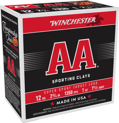 Winchester Ammo AASCL127 AA Super Sport Sporting Clay 12Gauge 2.75" 1oz 7.5Shot 25 Per Box/10 Case