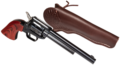 Heritage Mfg RR22B6LHOL Rough Rider  22 LR 6 Shot 6.50" Black Oxide Barrel, Frame & Cylinder, Cocobolo Grips Features Hunter Debossed Leather Holster