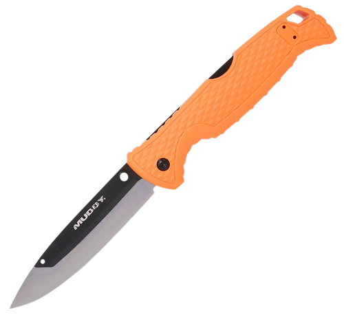 Muddy MUD-FL-35RB5PZ SWAP Replace-A-Blade 3.50" Folding Drop Point Plain 420J2 SS Blade, Blaze Orange Textured GFN Handle, Includes Lanyard/Pocket Clip, 3 Replacement Blades