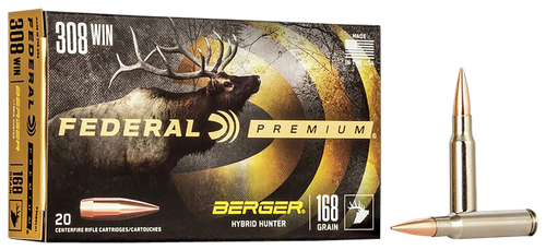 Federal P308BCH1 Premium  308Win 168gr Berger Hybrid Hunter 20 Per Box/10 Case