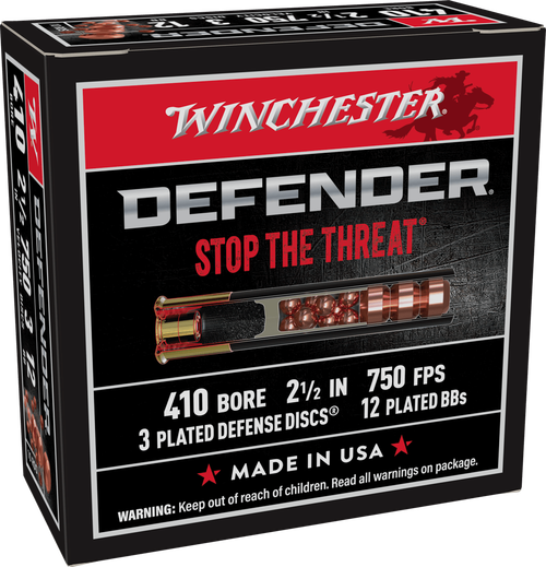 Winchester Ammo S410PDX1 PDX1 Defender  410Gauge 2.50" 3Defense Discs 12BBs Shot 10 Per Box/10 Case
