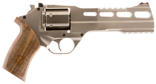 Chiappa Firearms 340224 Rhino 60DS Small Frame 357 Mag 6 Shot, 6" Nickel-Plated Steel Vent Rib Barrel & Cylinder, Nickel-Plated Aluminum Frame, Walnut Grip, Concealed Hammer