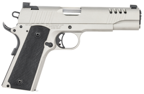 Auto-Ordnance 1911TCAC6 1911 A1  45 ACP 7+1 5" Savage Silver Cerakoate, Serrated/Ported Slide,  Black Rubber Grips, Fixed 3-Dot Combat Day Sights