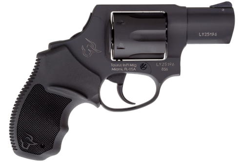 Taurus 2-856021CH 856  Small 38 Special +P 6 Shot 2" Matte Black Carbon Steel Barrel, Cylinder & Frame, Black Finger Grooved Rubber Grip, Transfer Bar Safety, Concealed Hammer