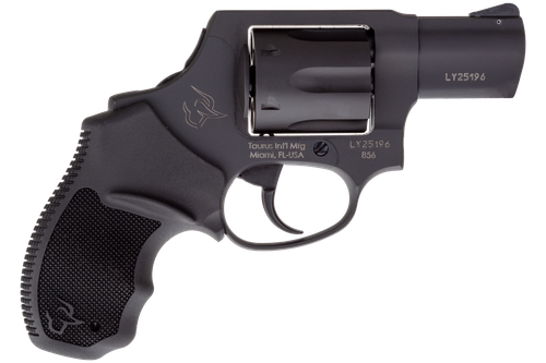 Taurus 2-856021CH 856  Small 38 Special +P 6 Shot 2" Matte Black Carbon Steel Barrel, Cylinder & Frame, Black Finger Grooved Rubber Grip, Transfer Bar Safety, Concealed Hammer