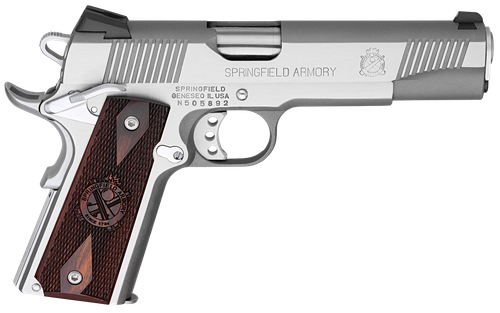 Springfield Armory PX9151LCA 1911 Loaded *CA Compliant 45 ACP 7+1 5" Stainless Match Grade Barrel, Serrated Slide & Frame w/Beavertail, Crossed Cannon Cocobolo Grip