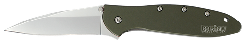 Kershaw 1660OL Leek  3" Folding Drop Point Plain Bead Blasted 14C28N Steel Blade Olive Drab Anodized Aluminum Handle Includes Pocket Clip