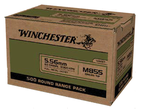 Winchester Ammo WM855500 USA M855 Green Tip 5.56x45mmNATO 62gr Full Metal Jacket 500 Per Box/2 Case
