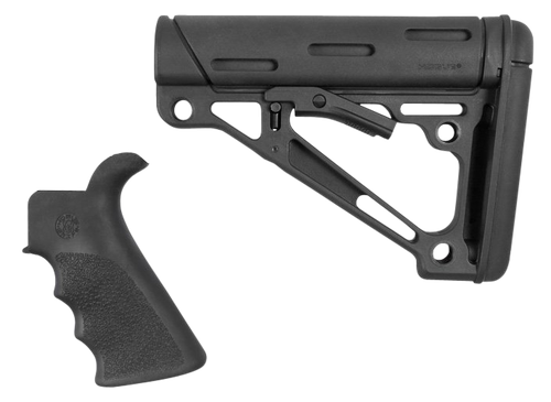 Hogue 15056 OverMolded Combo Kit Collapsible Black OverMolded Rubber Black Synthetic & Black Rubber Grip for AR15, M16 with Mil-Spec Tube (Tube Not Included)