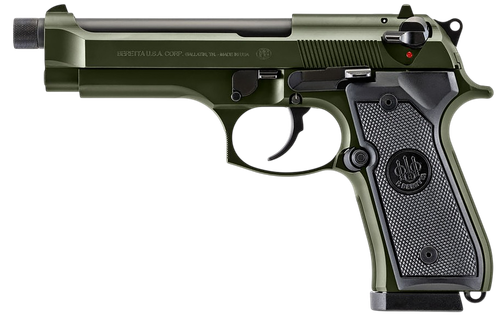 Beretta USA J92F300GRTB18 92FS  Full Size 9mm Luger 18+1 5.10" Black Threaded Barrel, OD Green Cerakote Serrated Slide, OD Green Cerakote Aluminum Frame w/Beavertail, Black Textured Grip