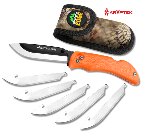 Outdoor Edge RB20C RazorLite  3.50" Folding Plain Black Oxide 420J2 SS Blade TPR Blaze Orange Handle