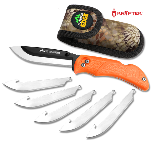 Outdoor Edge RB20C RazorLite  3.50" Folding Plain Black Oxide 420J2 SS Blade TPR Blaze Orange Handle