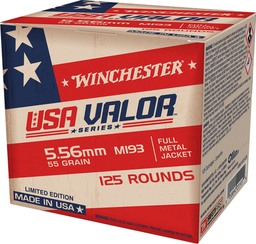 Winchester Ammo USA193125 USA Valor M193 5.56x45mmNATO 55gr Full Metal Jacket 125 Per Box/10 Case