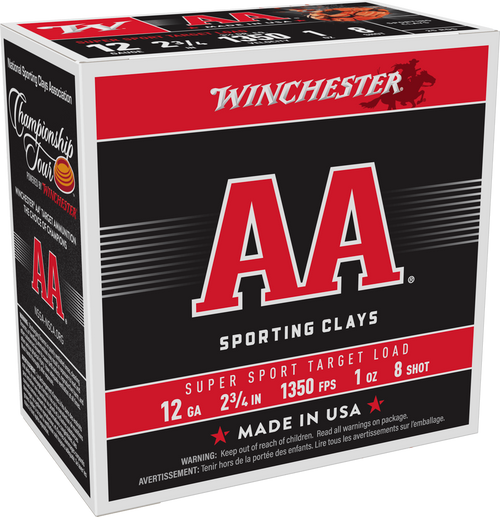 Winchester Ammo AASCL128 AA Super Sport Sporting Clay 12Gauge 2.75" 1oz 8Shot 25 Per Box/10 Case