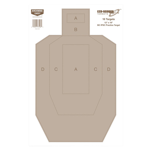 Birchwood Casey 37206 EZE-Scorer  IPSC Silhouette Paper Hanging Universal 12" x 18" Tan 10 Pk.